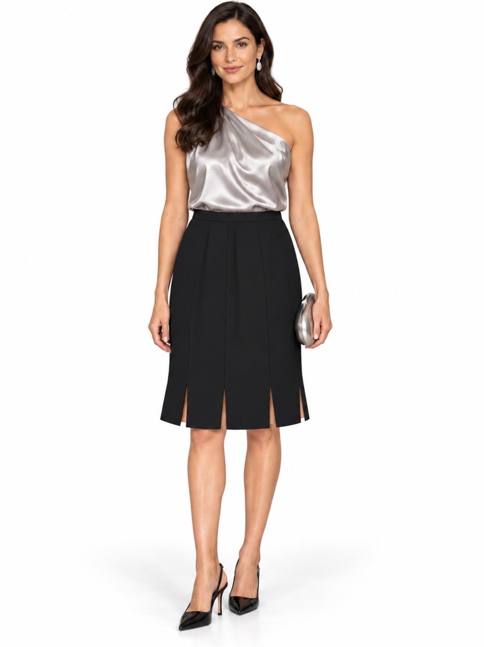 Plaza South SZ 14P Black Knee-Length Skirt w/3.5” slits around hemline/waist 33”